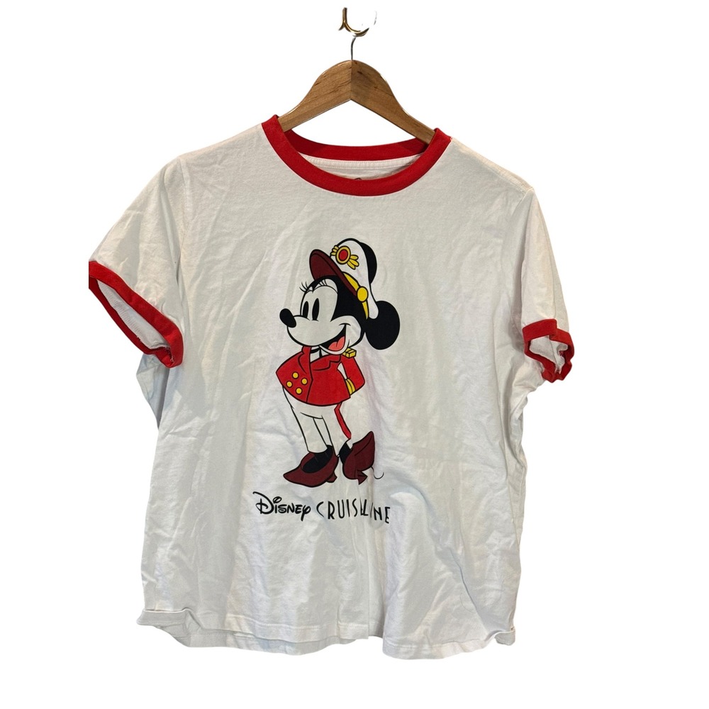 Disney Cruise Line Minnie Mouse Captain Ringer T-Shirt White Red Womens 1X